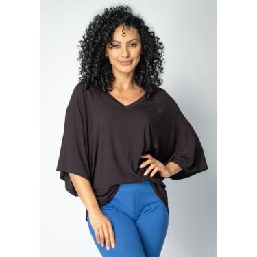 Imagem de Blusa Ampla Morcego Guyrá Manga 3/4 Malha Preta - Amazonia Vital