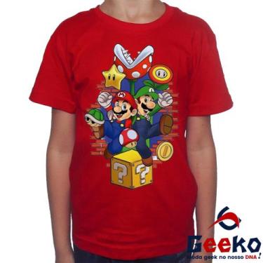 Imagem de Camiseta Infantil Mario e Luigi 100% Algodão - Super Mario Bros - Geek