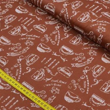 Imagem de Tecido Estampado para Patchwork - Cafeteria: Coffe Fundo Marrom (0,50x