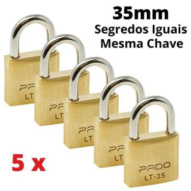 Imagem de Kit 5 Cadeado Pado De 35mm Mesmo Segredo Iguais Mesma Chave