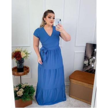Imagem de Vestido Longo Plus Size Três Marias Moda Feminina - MISS FLOWER, Azul,