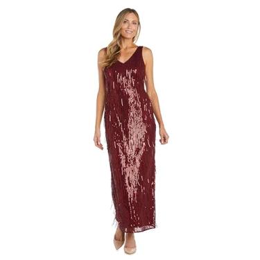 Imagem de R&M Richards Vestido feminino longo com franjas e lantejoulas, Merlot, 11