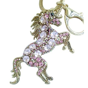 Imagem de Pingente de chaveiro de cavalo de unicórnio Sindary Austríaco, cristal único, 8,89 cm K6172 rosa