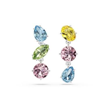 Imagem de Swarovski Brincos de goma, design assimétrico, cortes mistos, multicoloridos, acabamento de ródio, One Size, Cristal, Cristal