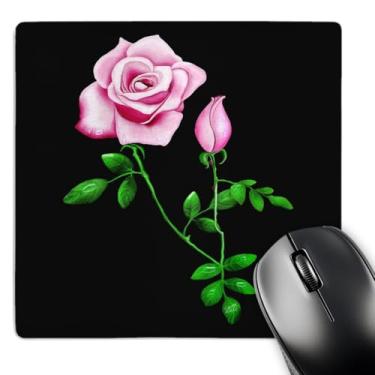 Imagem de 3dRose LLC Mouse pad rosa bonita com design de rosa e folhas verdes em um fundo escuro padrão (mp_11672_1)