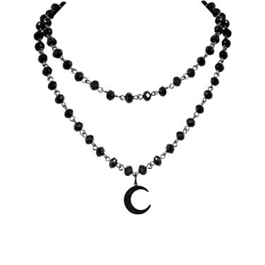 Imagem de Sacina Colar gótico boho y2k lua, colar de estrela, colar de sol, colar gótico, colar gótico, colar de Halloween, presente de Natal de ano novo para mulheres, Cobre, ônix preto, aço inoxidável, Sem Pedra Preciosa