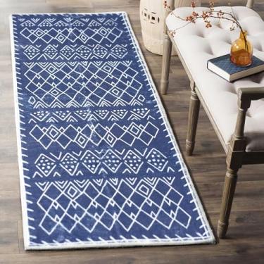 Imagem de Tititex Tapete de corrida boêmio azul marinho luxuoso, 51 x 119 cm, tapetes pequenos de microfibra extramacia, antiderrapante, felpudo, boho, tapetes para quarto, entrada e lavanderia