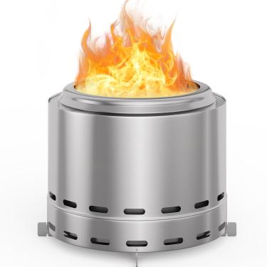 Imagem de ROOMTEC Fogueira sem fumaça de 38 cm, fogueira portátil a lenha com suporte e bolsa, fogueira fácil de limpar com cinzeira removível, lareiras de baixa fumaça para acampamento, pátio e exterior