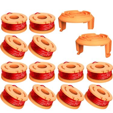 Imagem de Carretel WA0010 WA0004 compatível com Worx WG154 WG162 WG163 WG170 WG180 comedor de ervas daninhas e tampa de cobertura WA6531, linha de refil de carretel de substituição 3 m 0,065" (12 carretéis, 2