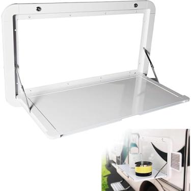 Imagem de Mesa de jantar externa para trailer, dobrável, com trava para trailers e motorhomes, kit de liga de alumínio ideal para uso ao ar livre, branco