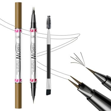 Imagem de Lápis de sobrancelha para mulheres, lápis de sobrancelha microblading de ponta dupla 2 em 1 à prova d'água com 2 pontas de garfo e pincel de spoolie para sobrancelhas naturais semelhantes a cabelos,