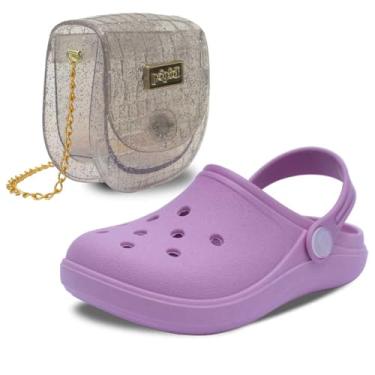 Imagem de Kit Bolsa e Sandalia Babuche Chinelo Moda Infantil Feminina Menina Macio Leve K26 (Lilas, BR, Criança de 4 a 8 anos, Numérico, 30)
