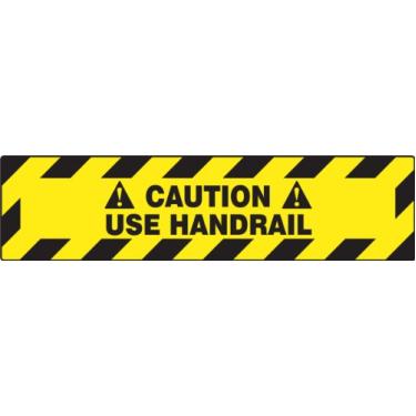Imagem de Accuform PSR262 Placa adesiva de vinil antiderrapante estilo degrau, legenda "Caution USE HANDRAIL", 15 cm de comprimento x 61 cm de largura, preto em amarelo