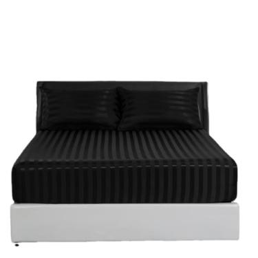 Imagem de ZiDeTang Conjunto de lençóis de cama solteiro com 3 peças de listras de cetim sedoso - respirável e refrescante, confortável, hotel, luxuoso, macio e livre de rugas, cor preta