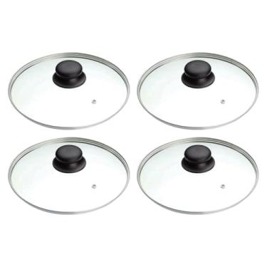 Imagem de Kit 1 Á 6 Tampas De Vidro Temperado 12 Cm Para Panelas E Frigideiras Puxador de Plástico ou Madeira (Pomel de baquelite preto, 3)