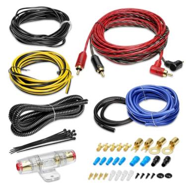 Imagem de Kit de fiação AMP de calibre 4, kit de instalação de áudio automotivo de amplificador 4 AWG, cabo subwoofer para carro, conexão para subwoofer e alto-falante, com cabo de alimentação, cabo terra, cabo