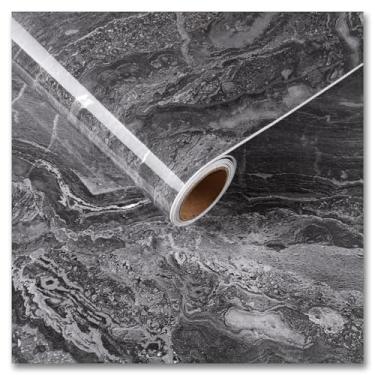 Imagem de CRE8TIVE Papel de contato de mármore cinza escuro à prova d'água 30,48 cm x 899,2 cm papel de parede de mármore ardósia descasque e cole bancadas autoadesivo removível papel de parede de cozinha rolo de vinil de mármore para mesas forros de prateleira