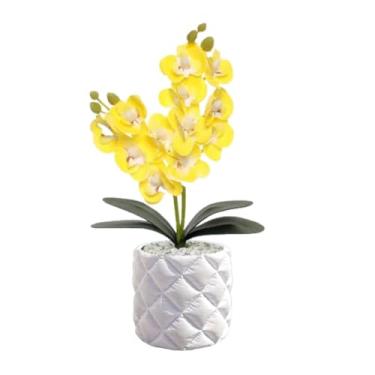 Imagem de Vaso Decorativo com Orquídea Artificial 30cm Premium (Vaso branco/Orquidea amarela)