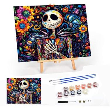 Imagem de Meothan Kits de pintura emoldurada por números para adultos, Halloween, Nightmare Before Christmas, kits de pintura por números em tela com cavalete para decoração de parede de casa 30 x 40 cm