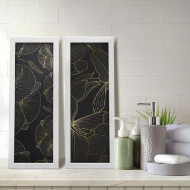 Imagem de Kit 2 Quadros Decorativos Lavabo Preto e Dourado Moderno Minimalista R