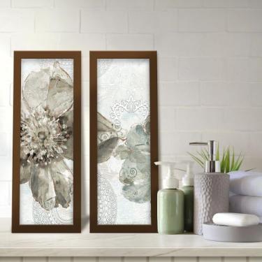 Imagem de Kit 2 Quadros Decorativos Lavabo Aquarela Flor Provençal - Deliquadros