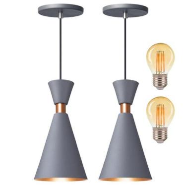 Imagem de Kit 2 Pendente Luminária Mini Pequim Cinza 24cm + Led G45 - Iluminar A
