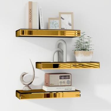 Imagem de SHYFOY Prateleiras flutuantes para parede, com acabamento de vidro, conjunto de 3, prateleira de exibição para decoração de parede, com suportes invisíveis para banheiro, sala de estar, quarto e