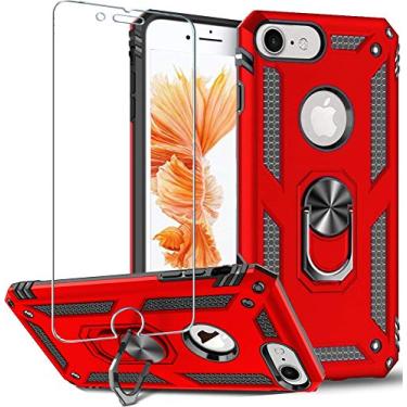 Imagem de Folmeikat Capa para iPhone 8/7/6s/6, Protetor de Tela com Rotação 360 Graus, Anel de Metal Fino, Vermelho (4.7 Polegadas)