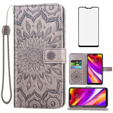 Imagem de Capa de celular para LG G7 ThinQ carteira com película de vidro temperado e capa flip de couro suporte para cartão LGG7 One G 7 Plus LG7 Fit LG7ThinQ 7G Thin Q G7+ G7thinq LGG7thinq feminina cinza