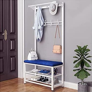 Imagem de Rack de roupas requintadas, suporte de sapato, suporte para casacos, cabideiro, 4 em 1, com banco e armazenamento de sapatos para entrada, suporte resistente, cabideiro, móveis industriais