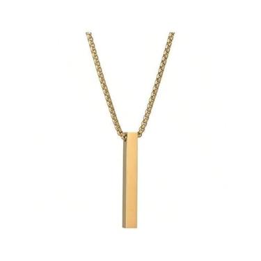 Imagem de Colar Masculino Pingente Palito Dourado Aço Inox Corrente 70cm