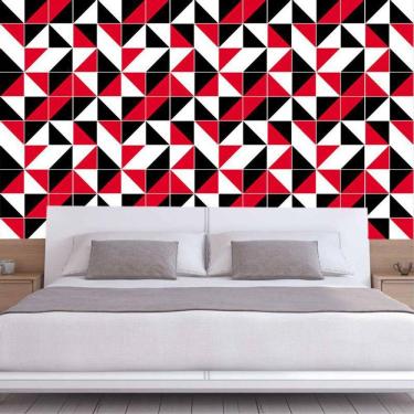 Imagem de Papel Parede Triângulos Vermelho Preto Branco Adesivo Sala