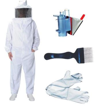 Imagem de Kit Completo Macacão Apicultor Italiano G G + Fumigador + Garfo + Luva