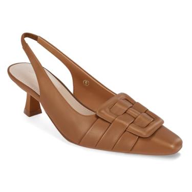 Imagem de Sandália feminina com salto gatinho nas costas, salto baixo, bico fino, fechada, confortável, para festa, escritório, Marrom escuro (pu), 41