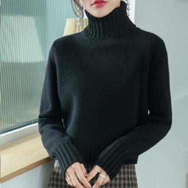 Imagem de Suéteres para mulheres, pulôver casual grosso solto suéter feminino gola alta manga comprida tricotado feminino outono inverno pulôver elástico, cáqui, GG