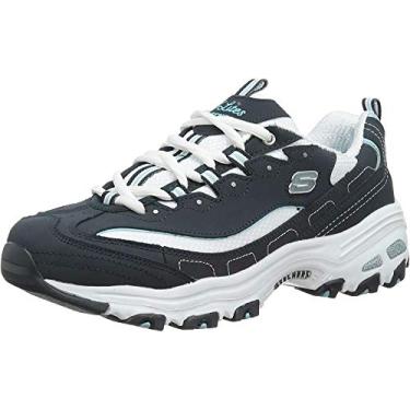 Imagem de Skechers D'Lites-Life Saver Tênis feminino com cadarço de espuma viscoelástica, Azul-marinho/branco, 38