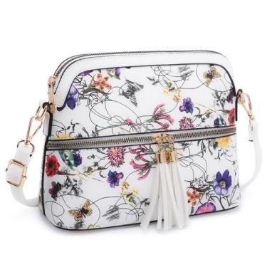 Imagem de Bolsa tiracolo feminina Dasein, bolso com zíper, branca, floral
