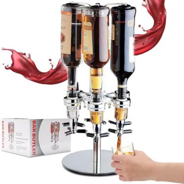 Imagem de Naoman Dispensador de Bebidas Giratório, Suporte para 6 Garrafas, 45ml, Prata, Dosador, Suporte Bar Butler, Porta Bebidas Giratório, Bar Butler