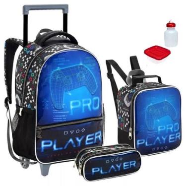 Imagem de Kit Mochila Infantil Play Video Game Rodinhas Tam G Escolar Com Lanche