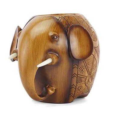 Imagem de Porta-lápis de elefante esculpido em madeira, moderno, criativo, porta-canetas, organizador de papelaria, caixa de armazenamento organizada para escritório/escola (B)