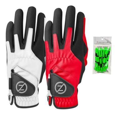 Imagem de Zero Friction Luva de golfe masculina com ajuste de compressão (pacote com 2), mão esquerda, branca/vermelha