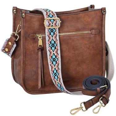 Imagem de Bolsa Transversal Feminina, VASCHY Shoulder Bag Bolsa de Ombro Bolsa Hobo de Couro Vegano para Mulher, Marrom
