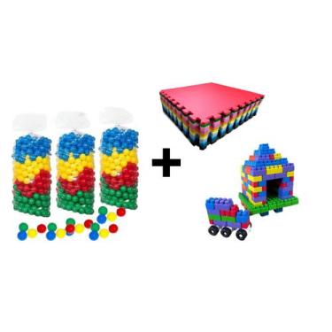 Imagem de Kit 100 bolinhas coloridas + 4 tatames 1x1 antiderrapantes coloridos +