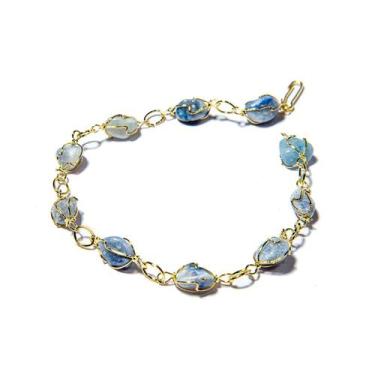 Imagem de Pulseira Pedra Quartzo Azul Na Gaiola Banho Dourado - CristaisdeCurvel