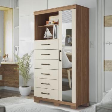 Imagem de Cômoda 6 Gavetas 1 Porta 2 Nichos com Espelho e Pés Marabá