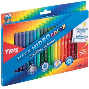 Imagem de Tris Caneta Hidrográfica Mega Hidro Color 24 Cores Ponta Fina 2,3mm Lavável