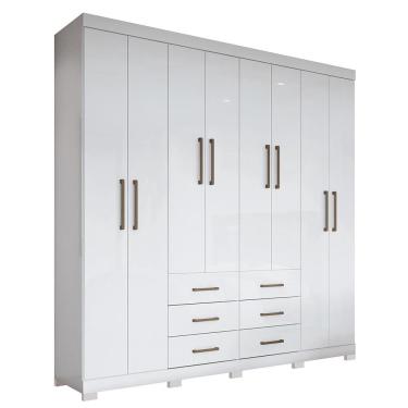 Imagem de Guarda Roupa Casal Liverpool 8.6 8 Portas 6 Gavetas com Pés - Santos Andirá Branco