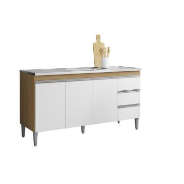 Imagem de Balcão Gabinete de Pia Andréia 150cm Amêndoa/Branco S/ Tampo - AJL Móveis