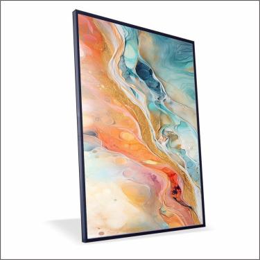 Imagem de Quadro Marmorizado Salmão Vinil Com Vidro Tamanho-moldura 20x30 Caixa Cor Preta