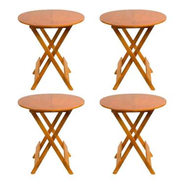Imagem de Kit 4 Mesas Redondas Dobráveis Em Madeira Maciça 70X70 Mel Ideal Para Bares E Restaurantes